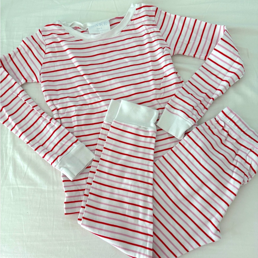 Girls Size 6 LAKE Pajamas - pink and red stripes for Valentine’s Day